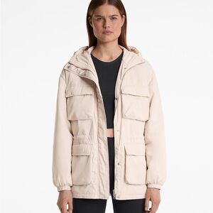 Oysho Women's Cream Hooded Puffer Coat Size Small Relaxed Fit